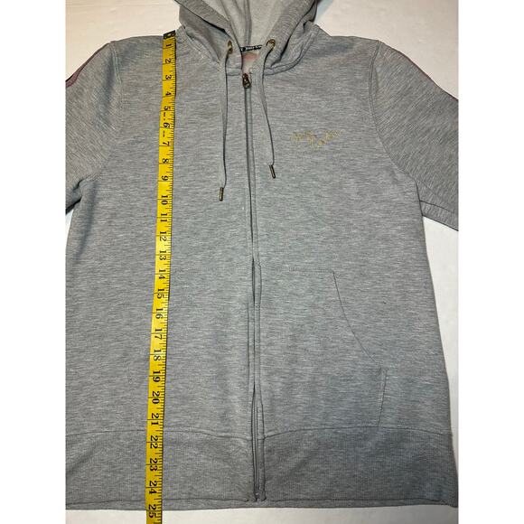 Juicy Couture Women’s Large Zip Up Hoodie Sweatshirt Sparkly Striped Sleeves - Picture 5 of 8